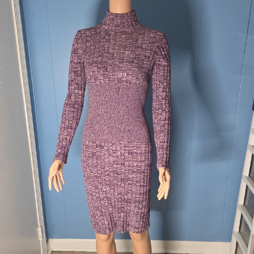 Moda International Purple Heathered Mock Neck Ribbed Midi Dress